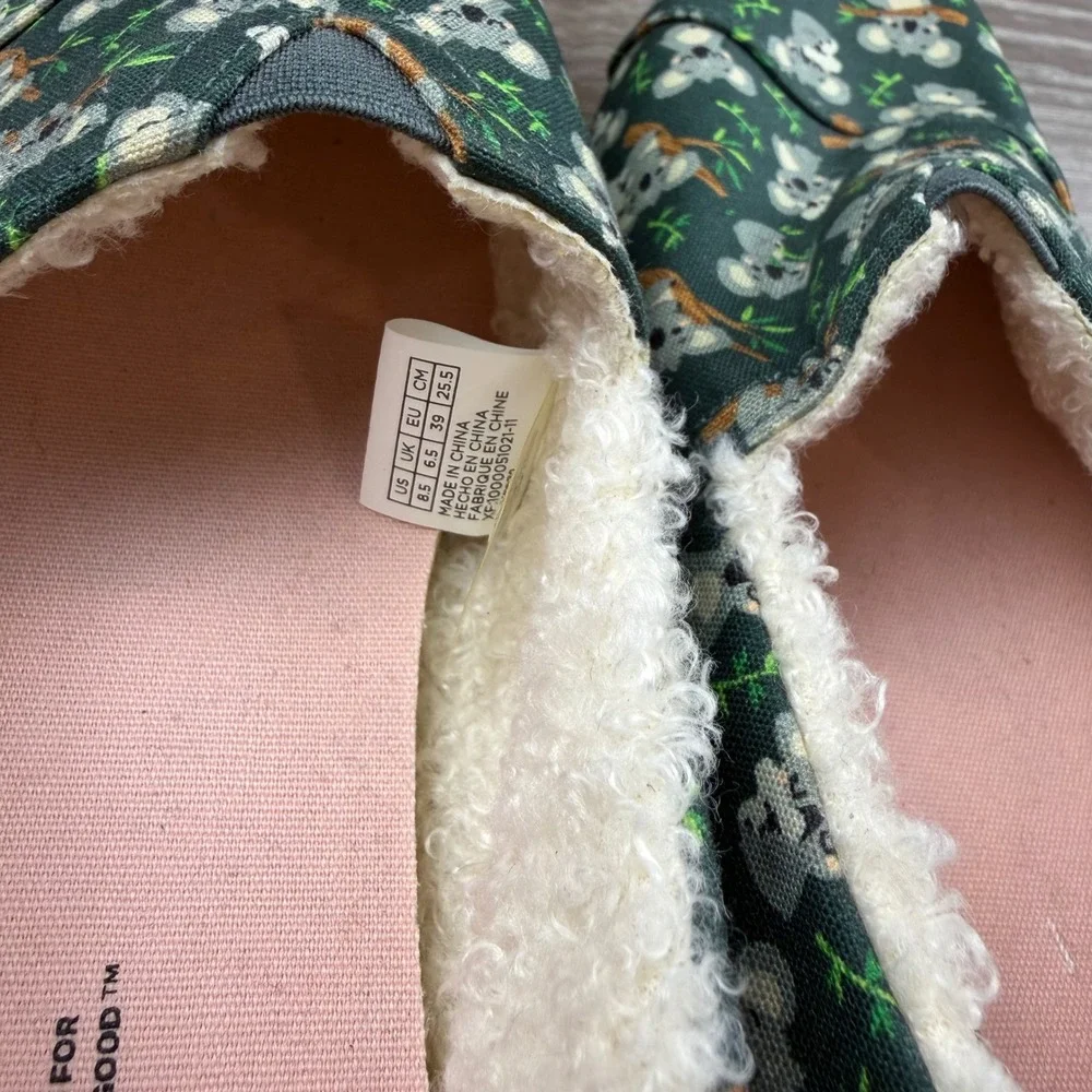 TOMS Womens Alpargata Faux Fur Koala Print Slip On Green 8.5